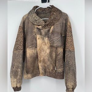 SEBASTIAN Fine Leathers of Spain Lamb Leather Coat Bomber Jacket Real Fur VTG